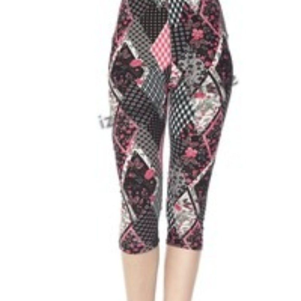 Pink & Black Patchwork Capri Leggings LG1417OSC One Size 0-14 NWT Boutique